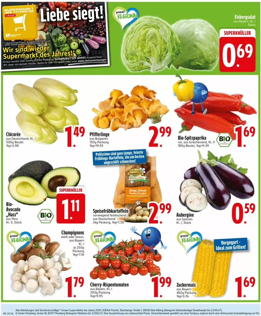 Aktueller Prospekt Edeka - Prospekte - von 09.06 bis 14.06.2025 - strona 6 - produkty: aubergine, avocado, Bad, Berger, beutel, bio, champignon, champignons, deka, eis, ente, Frühkartoffeln, gin, grill, ideal zum grillen, kartoffel, kartoffeln, lebensmittel, LG, mais, paprika, paprika rot, Pfifferlinge, Rauch, rispentomaten, sim, speisefrühkartoffeln, Spitzpaprika, tomate, tomaten, zucker, zuckermais