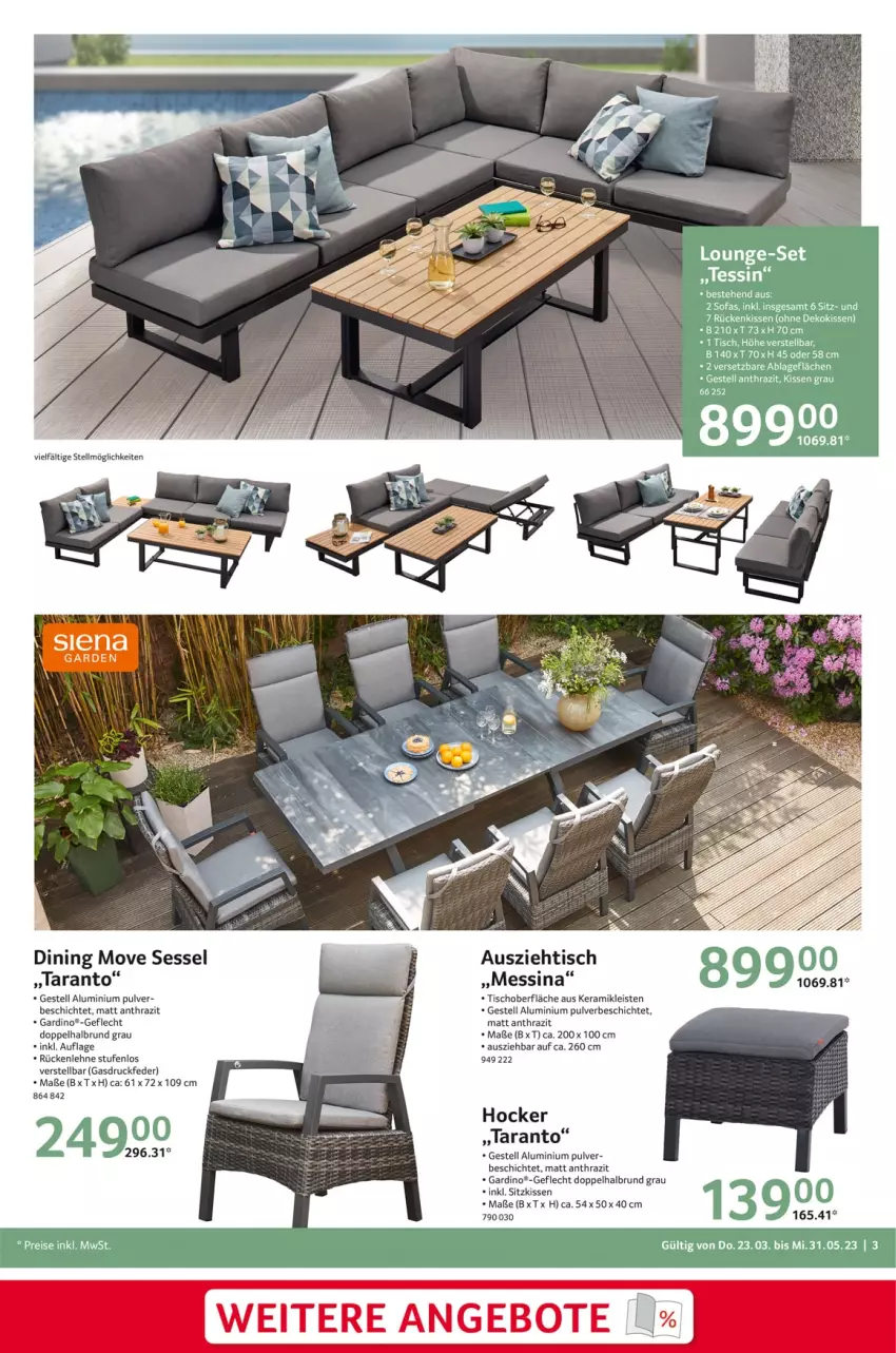 Aktueller Prospekt Selgros - Outdoorkatalog - von 23.03 bis 31.05.2023 - strona 3 - produkty: angebot, angebote, dekokissen, eis, hocker, kissen, lounge-set, Rückenkissen, rückenlehne, sessel, sitzkissen, Sofa, Ti, tisch