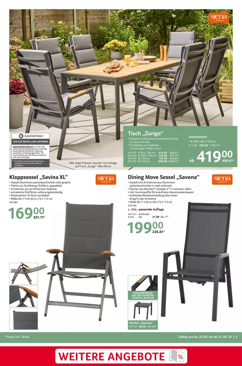 Aktueller Prospekt Selgros - Outdoorkatalog - von 23.03 bis 31.05.2023 - strona 5 - produkty: armlehnen, Brei, eis, hocker, Holz, HP, klappsessel, latte, reis, rückenlehne, sessel, Ti, tisch, tischplatte