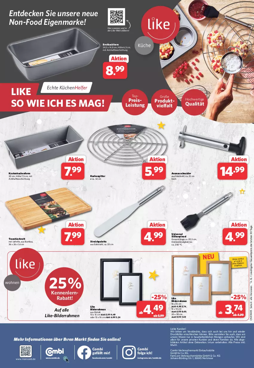 Aktueller Prospekt Combi - Prospekte - von 04.12 bis 09.12.2023 - strona 4 - produkty: ananas, angebot, angebote, Backform, bambus, bilderrahmen, brot, decke, dekoration, edelstahl, eis, HP, Kastenkuchen, Kastenkuchenform, küche, Küchen, kuchen, Küchenhelfer, LG, Palette, Pinsel, Rauch, reis, saft, Schleich, Ti, Tranchierbrett, ZTE