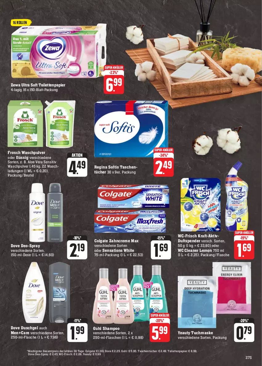 Aktueller Prospekt E Center - Angebote der Woche - von 02.10 bis 07.10.2023 - strona 27 - produkty: aloe vera, beutel, colgate, creme, deo, dove, duschgel, eis, flasche, Frosch, gin, Guhl, HP, kraft, LG, Maske, papier, reis, sensations, shampoo, super-knüller, Tasche, taschen, taschentücher, Ti, toilettenpapier, tuc, tücher, tuchmaske, Waschpulver, zahncreme, zewa, ZTE