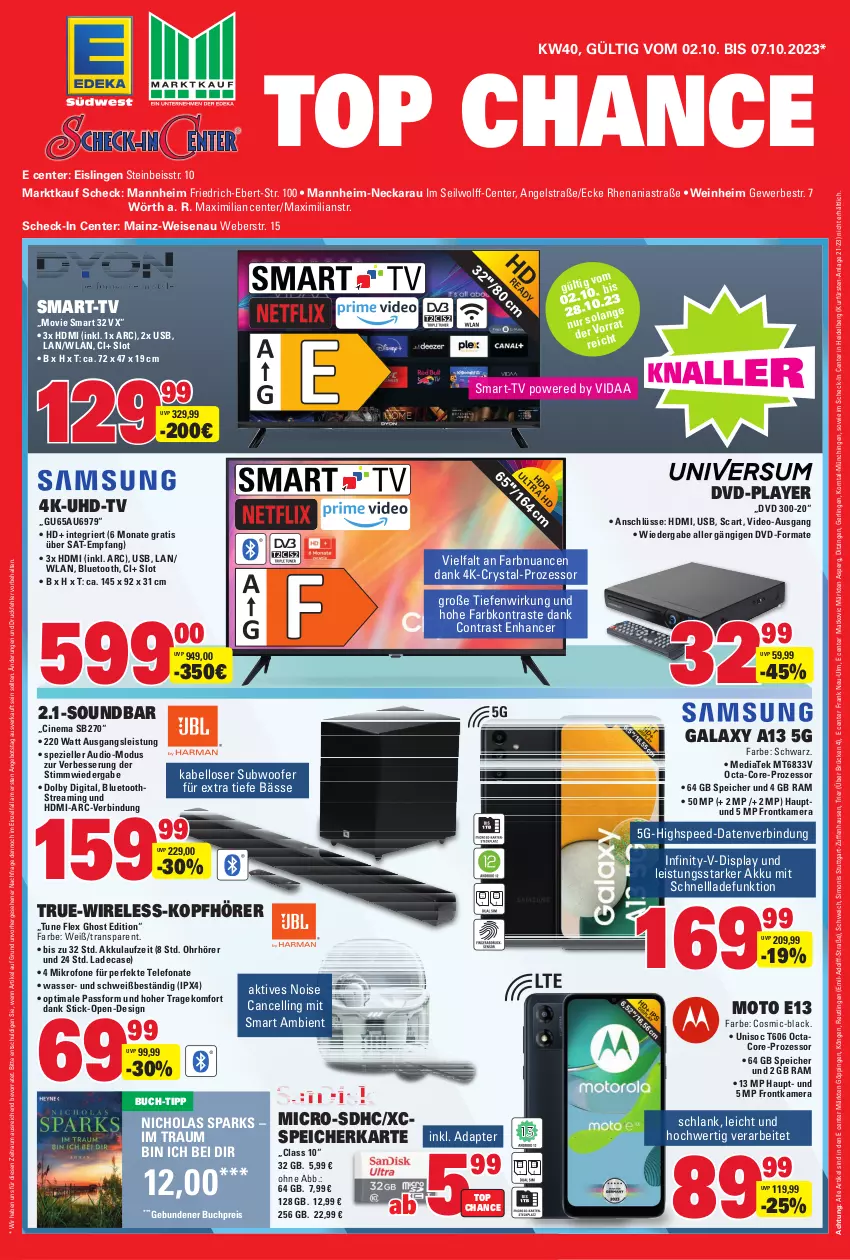 Aktueller Prospekt E Center - Angebote der Woche - von 02.10 bis 07.10.2023 - strona 35 - produkty: adapter, akku, angebot, Astra, buch, buch-tipp, cin, deo, dvd, eis, elle, ente, frontkamera, HDMI, HP, kamera, kopfhörer, korn, lack, Nuance, reis, rel, schnellladefunktion, sim, soundbar, spee, speicherkarte, Spezi, Subwoofer, telefon, Ti, uhd, UHD-TV, usb, wasser, weber, wein