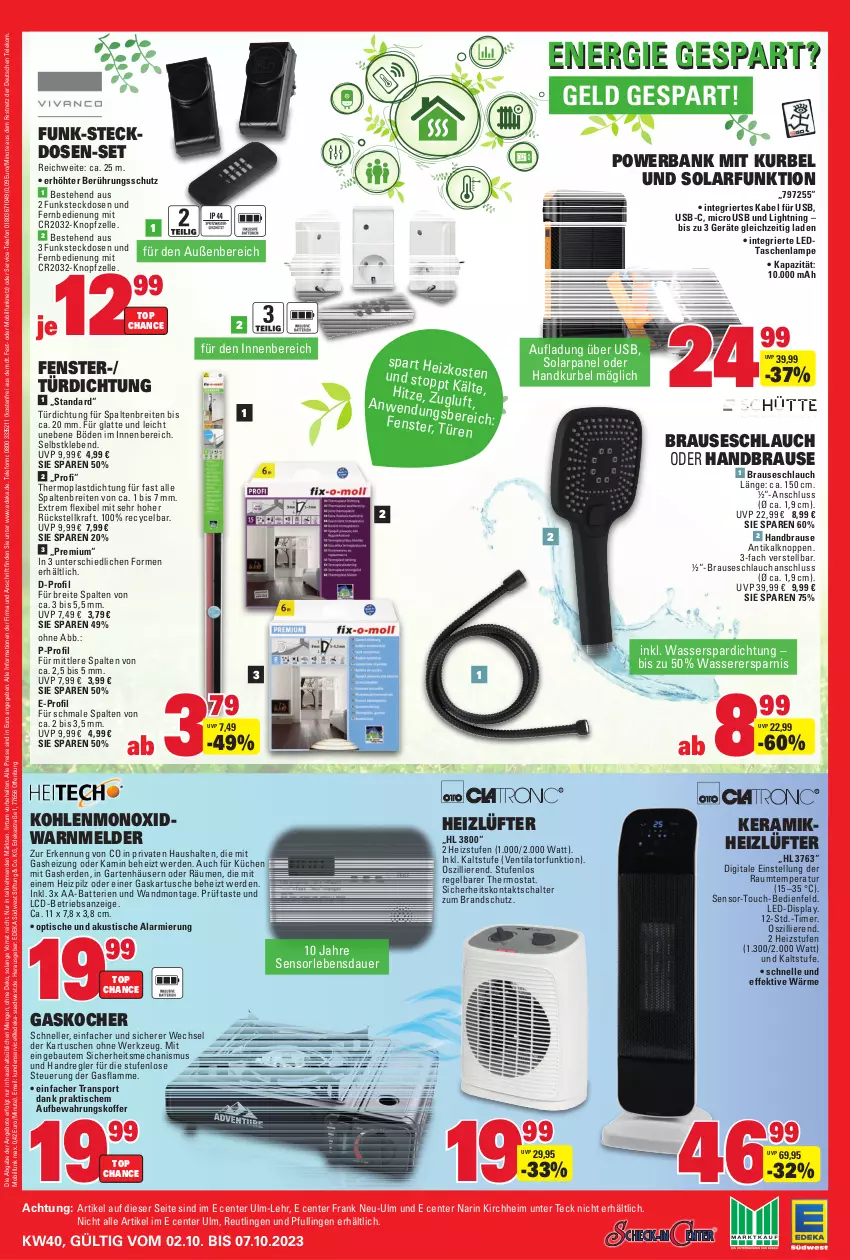 Aktueller Prospekt E Center - Angebote der Woche - von 02.10 bis 07.10.2023 - strona 42 - produkty: AA-Batterien, angebot, angebote, Astra, auer, aufbewahrungskoffer, Bank, batterie, batterien, Bau, brause, brauseschlauch, Brei, deka, eis, elle, ente, erde, fenster, fernbedienung, Garten, handbrause, Kamin, Kocher, koffer, kraft, küche, Küchen, lamm, Lampe, latte, LG, ndk, powerbank, reis, Schal, schlauch, Sport, steckdose, südwest, Tasche, taschen, taschenlampe, telefon, thermostat, Ti, timer, tisch, usb, ventilator, wasser, werkzeug