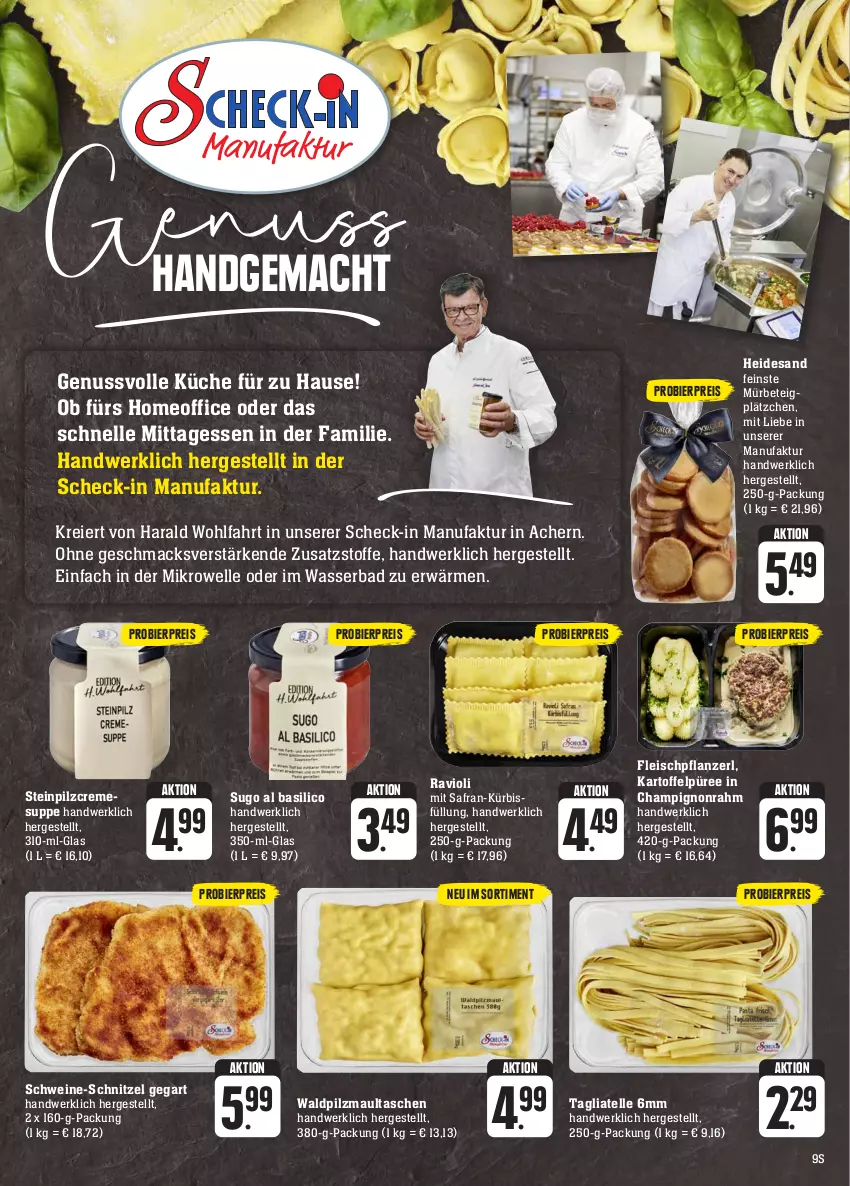 Aktueller Prospekt E Center - Angebote der Woche - von 02.10 bis 07.10.2023 - strona 9 - produkty: Bad, basilico, bier, champignon, creme, cremesuppe, eier, eis, elle, Faktu, fleisch, HP, kartoffel, Kartoffelpüree, küche, Kürbis, Lätzche, mac, maultaschen, mikrowelle, nuss, office, pflanze, püree, ravioli, reis, Safran, schnitzel, schwein, schweine, schweine-schnitzel, Sugo, suppe, tagliatelle, Tasche, taschen, Ti, wasser, wein, weine