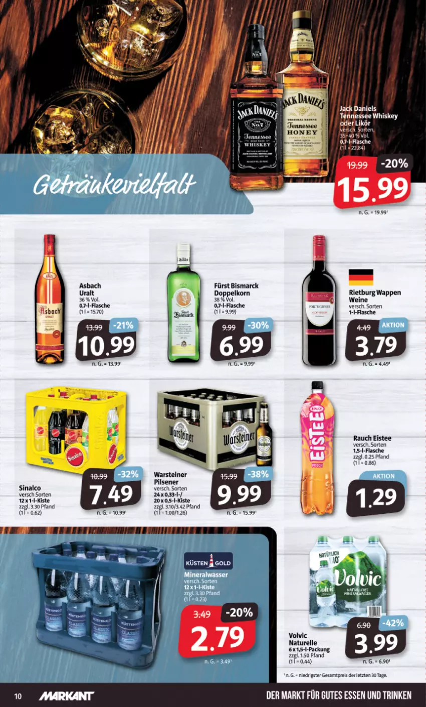 Aktueller Prospekt Markant - Prospekte - von 12.02 bis 17.02.2024 - strona 10 - produkty: bismarck, doppelkorn, eis, eistee, elle, flasche, gutes essen, jack daniel, jack daniels, korn, natur, pils, pilsener, Rauch, reis, rel, sinalco, steiner, tee, tennessee whiskey, volvic, warsteiner, wein, weine, whiskey, ZTE