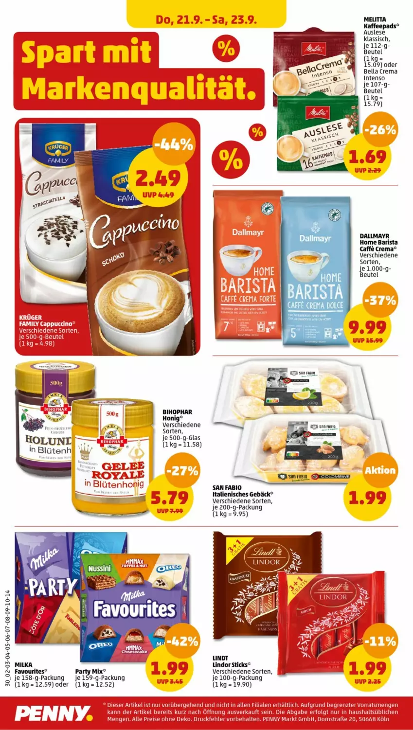 Aktueller Prospekt Penny - Prospekte - von 18.09 bis 23.09.2023 - strona 32 - produkty: bella crema, beutel, bihophar, Blüte, caffe, dallmayr, frucht, honig, intenso, kaffee, kaffeepads, LG, lindor, mam, melitta, nuss, Schere, Ti, ZTE