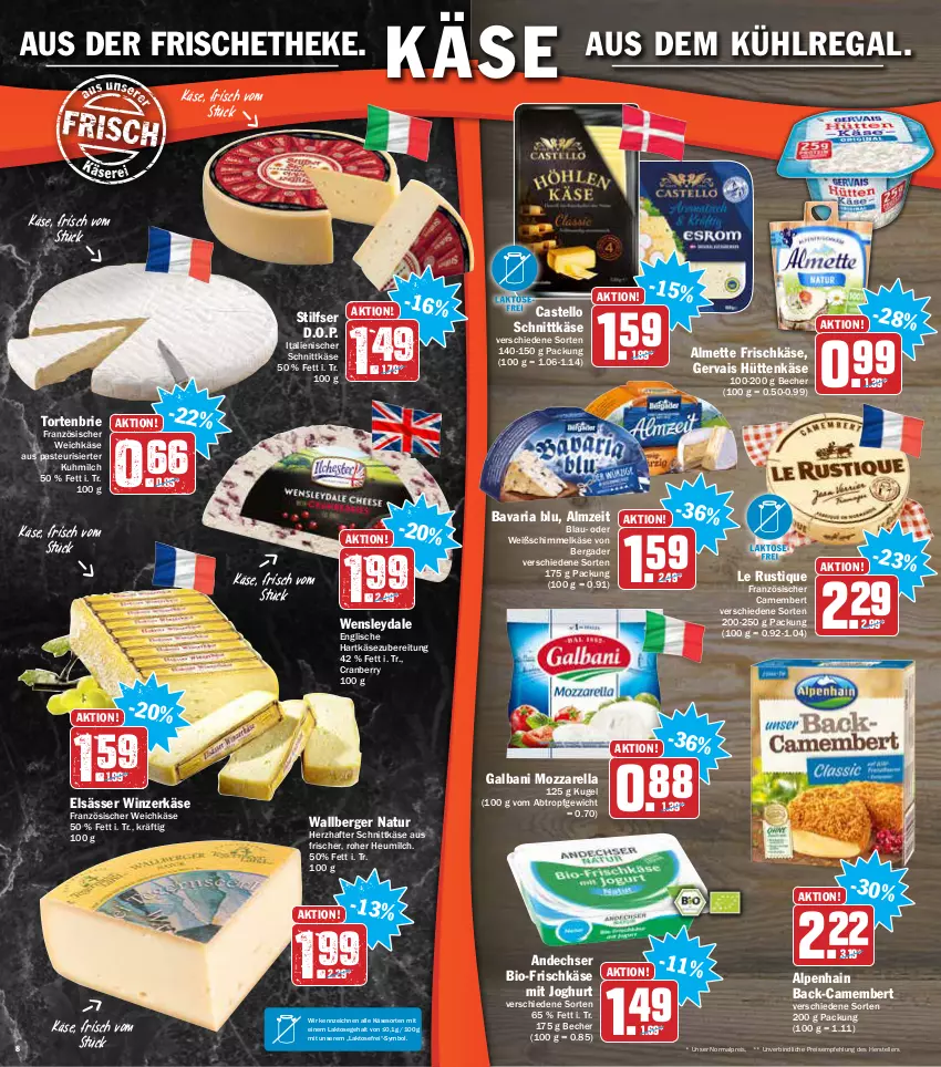 Aktueller Prospekt Aez - Prospekte - von 24.01 bis 29.01.2022 - strona 8 - produkty: almette, Alpenhain, aus dem kühlregal, bavaria blu, Becher, bergader, Berger, bio, brie, camembert, cranberry, eis, elle, französischer weichkäse, frischkäse, galbani, gervais, hartkäse, Heu, heumilch, joghur, joghurt, Käse, Kugel, kühlregal, Le Rustique, Mett, milch, mozzarella, natur, regal, reis, rel, Ria, schnittkäse, teller, Ti, torte, weichkäse