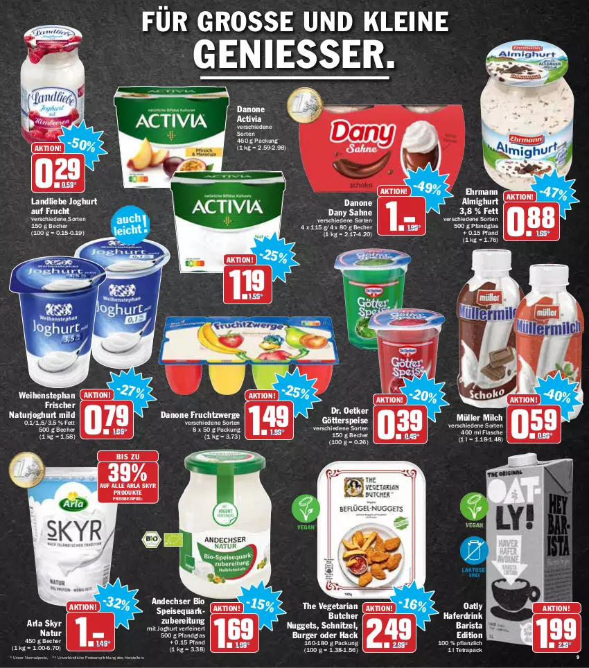 Aktueller Prospekt Aez - Prospekte - von 24.01 bis 29.01.2022 - strona 9 - produkty: activia, almighur, almighurt, arla, arla skyr, Becher, bio, burger, danone, danone activia, danone fruchtzwerge, Dany, dany sahne, Dr. Oetker, drink, ehrmann, eis, elle, flasche, frucht, fruchtzwerge, götterspeise, hafer, Haferdrink, joghur, joghurt, joghurt mild, landliebe, landliebe joghurt, leine, milch, Müller, natur, naturjoghurt, nuggets, quark, reis, Ria, sahne, schnitzel, Skyr, speisequark, teller, tender, Ti, Vegeta, weihenstephan