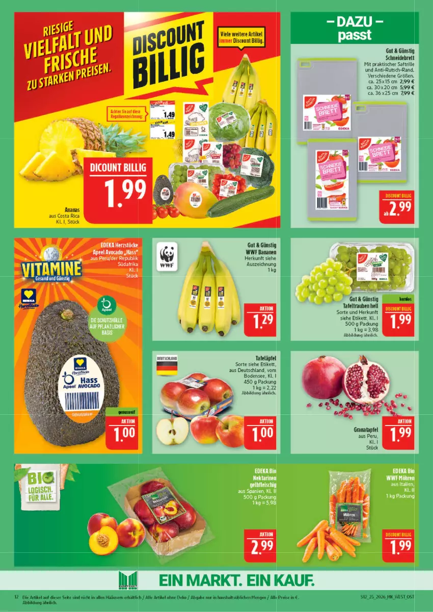 Aktueller Prospekt Marktkauf - Prospekt - von 14.06 bis 20.06.2026 - strona 12 - produkty: ananas, apfel, avocado, banane, bananen, discount, eis, grana, granatapfel, Rana, reis, saft, schneidebrett, tafeläpfel, tafeltrauben, Ti, tisch, trauben