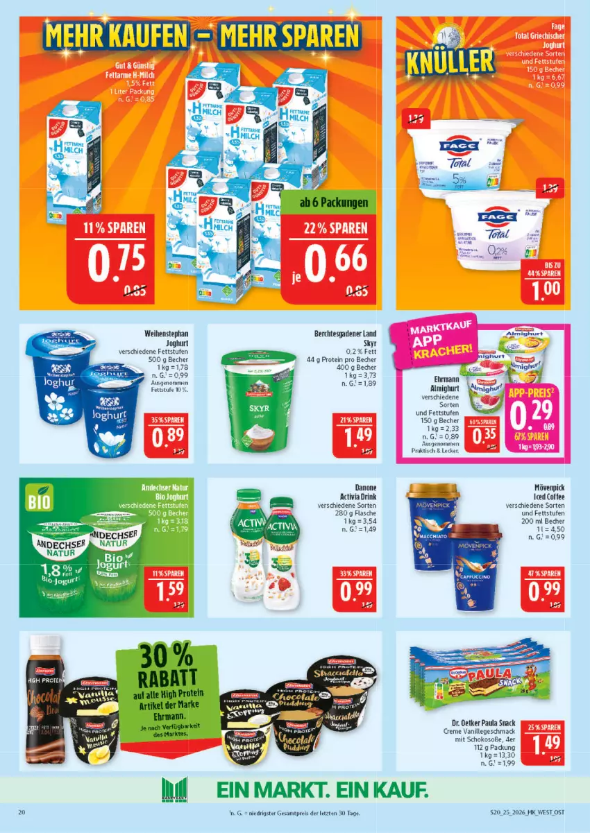 Aktueller Prospekt Marktkauf - Prospekt - von 14.06 bis 20.06.2026 - strona 20 - produkty: activia, almighur, almighurt, Becher, bett, creme, danone, danone activia, Dr. Oetker, drink, ehrmann, eis, flasche, joghur, joghurt, mac, mövenpick, Paula, reis, schoko, Skyr, snack, Soße, Ti, tisch, vanille, weihenstephan, ZTE