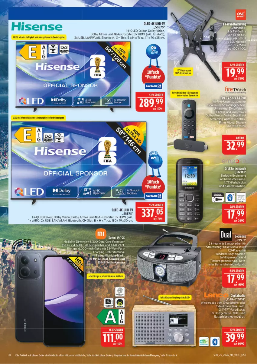 Aktueller Prospekt Marktkauf - Prospekt - von 14.06 bis 20.06.2026 - strona 38 - produkty: akku, deit, HDMI, hisense, natur, qled, Ti, uhd, UHD-TV, usb