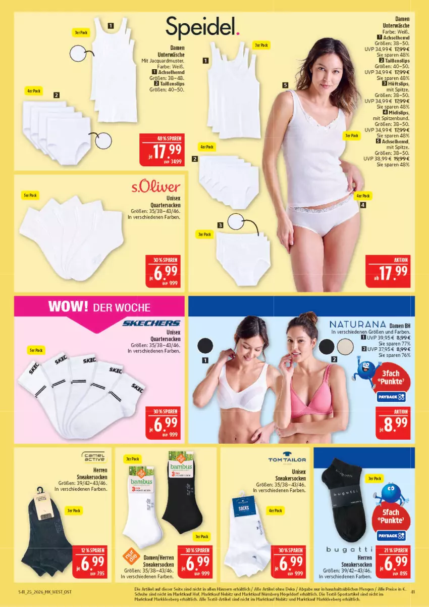 Aktueller Prospekt Marktkauf - Prospekt - von 14.06 bis 20.06.2026 - strona 41 - produkty: achselhemd, bambus, eier, eis, hemd, natur, natura, naturana, Rana, reis, schuhe, skechers, slip, slips, sneaker, sneakersocken, socken, speidel, Sport, Taillenslip, Ti, tom tailor, Unterwäsche