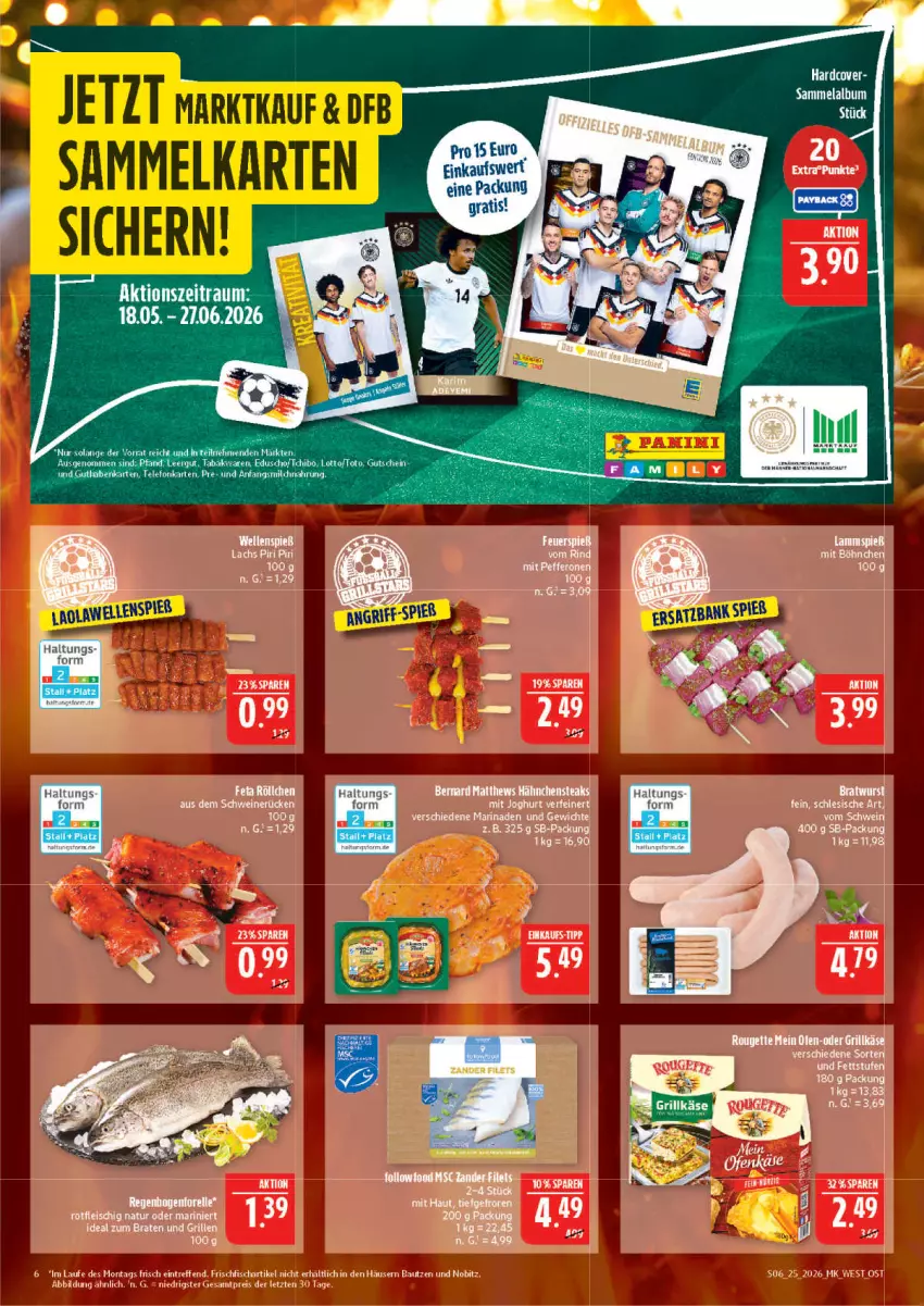 Aktueller Prospekt Marktkauf - Prospekt - von 14.06 bis 20.06.2026 - strona 6 - produkty: Bau, eduscho, eis, elle, filet, filets, fisch, fleisch, forelle, frischfisch, gutschein, Hähnchensteak, hähnchensteaks, joghur, joghurt, Käse, Kette, lachs, lamm, marinade, milch, natur, Ofen, Ofenkäse, reis, rel, schwein, schweine, steak, steaks, Tchibo, telefon, Ti, wein, weine, Zander, ZTE