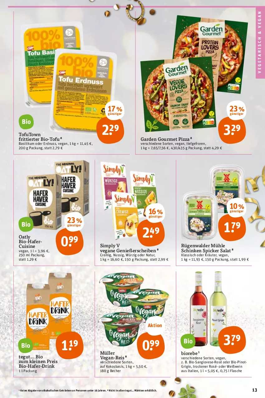 Aktueller Prospekt Tegut - Angebote der Woche - von 27.12 bis 31.12.2022 - strona 15 - produkty: alkohol, basilikum, Becher, bio, drink, eis, erdnuss, flasche, garden gourmet, getränk, getränke, hafer, kokos, kräuter, leine, Müller, natur, nuss, oder kräuter, Pinot, pizza, reis, rügenwalder, rügenwalder mühle, salat, schinken, schinken spicker, sim, Ti, Tofu, Vegeta, wein, Weißwein