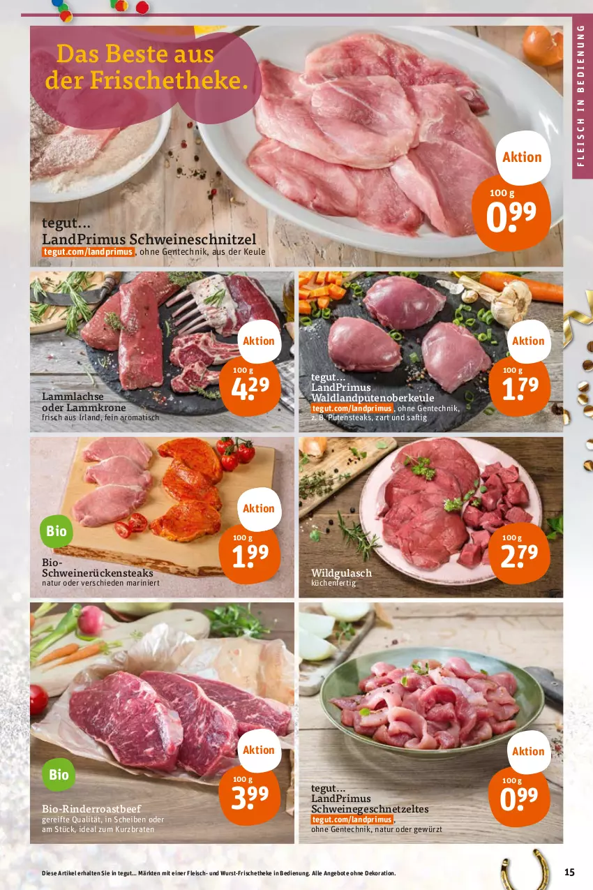 Aktueller Prospekt Tegut - Angebote der Woche - von 27.12 bis 31.12.2022 - strona 17 - produkty: angebot, angebote, beef, bio, braten, dekoration, eis, ente, fleisch, geschnetzeltes, gewürz, gulasch, krone, küche, Küchen, lachs, lamm, Lammkrone, lammlachse, landprimus, natur, pute, Putenoberkeule, putensteaks, rind, rinder, roastbeef, Rückensteak, rückensteaks, saft, schnitzel, schwein, schweine, schweinerücken, schweineschnitzel, steak, steaks, Ti, tisch, wein, weine, Wild, wurst, Zelt