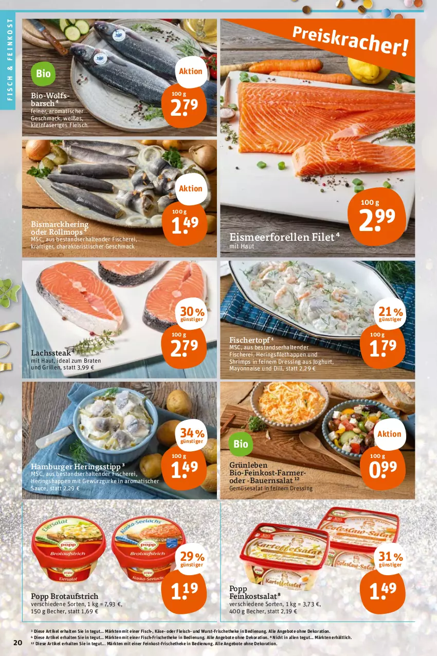 Aktueller Prospekt Tegut - Angebote der Woche - von 27.12 bis 31.12.2022 - strona 22 - produkty: angebot, angebote, auer, aufstrich, Bau, Bauer, Bauernsalat, Becher, bio, bismarck, braten, brot, brotaufstrich, burger, dekoration, dressing, eis, elle, feinkost, filet, fisch, fische, Fischer, fleisch, forelle, gewürz, Gewürzgurke, grill, gurke, hamburger, hering, Herings, Heringshappen, ideal zum braten, joghur, joghurt, Käse, lachs, mac, mayonnaise, Popp, rel, ring, salat, sauce, Schere, steak, tender, Ti, tisch, topf, wolfsbarsch, wurst, Yo