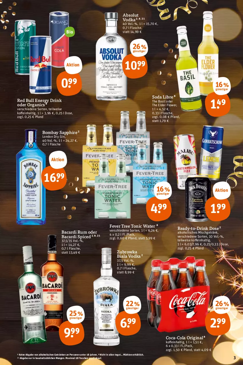 Aktueller Prospekt Tegut - Angebote der Woche - von 27.12 bis 31.12.2022 - strona 5 - produkty: Absolut Vodka, alkohol, bacardi, bacardi rum, bio, bombay sapphire, coca-cola, cola, drink, Drink Dose, dry gin, eis, energy drink, flasche, getränk, getränke, gin, london dry, london dry gin, red bull, rum, sapphire, Soda, Ti, tonic, tonic water, vodka