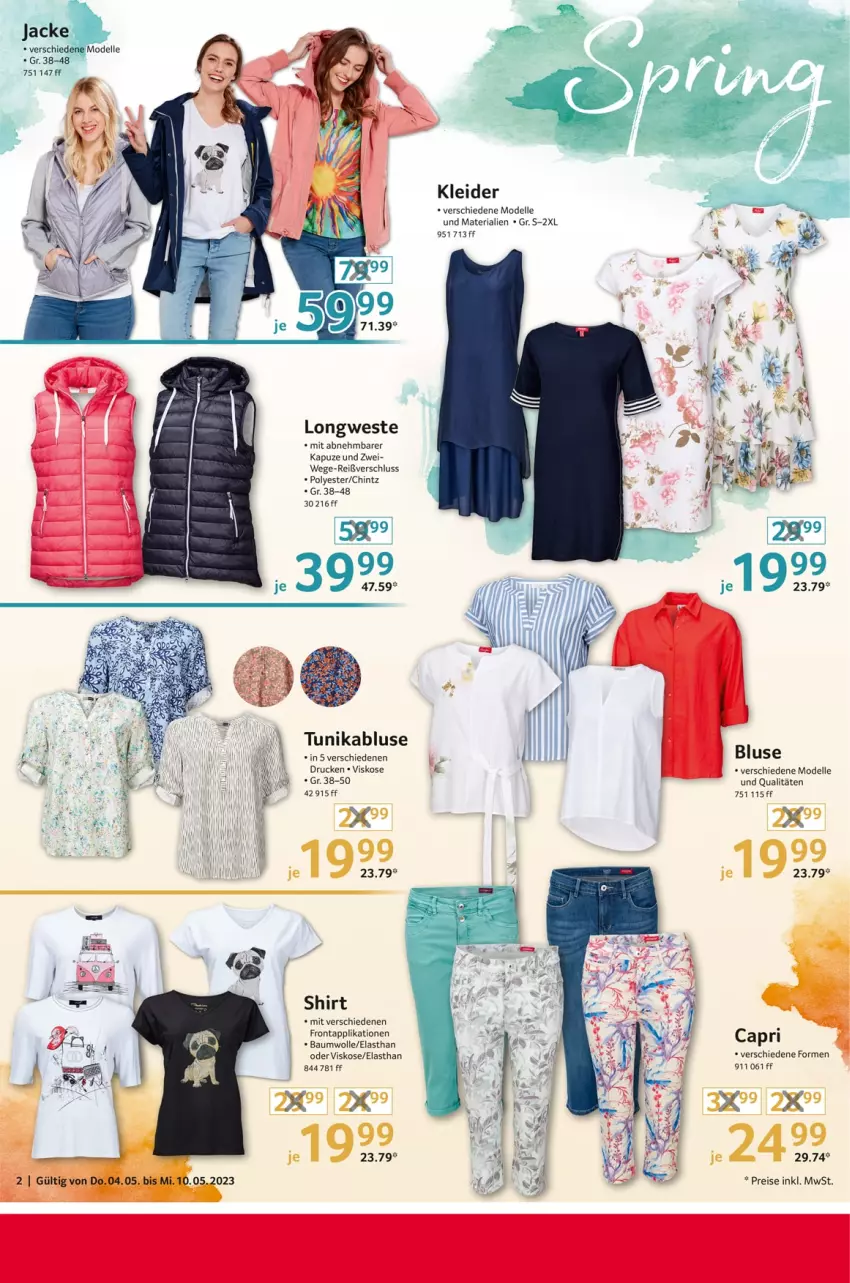 Aktueller Prospekt Selgros - Nonfood - von 04.05 bis 10.05.2023 - strona 2 - produkty: Bau, baumwolle, bluse, Cap, dell, eis, elle, kleid, kleider, Mode, reis, Ria, shirt, Ti, tunika, Weste, wolle