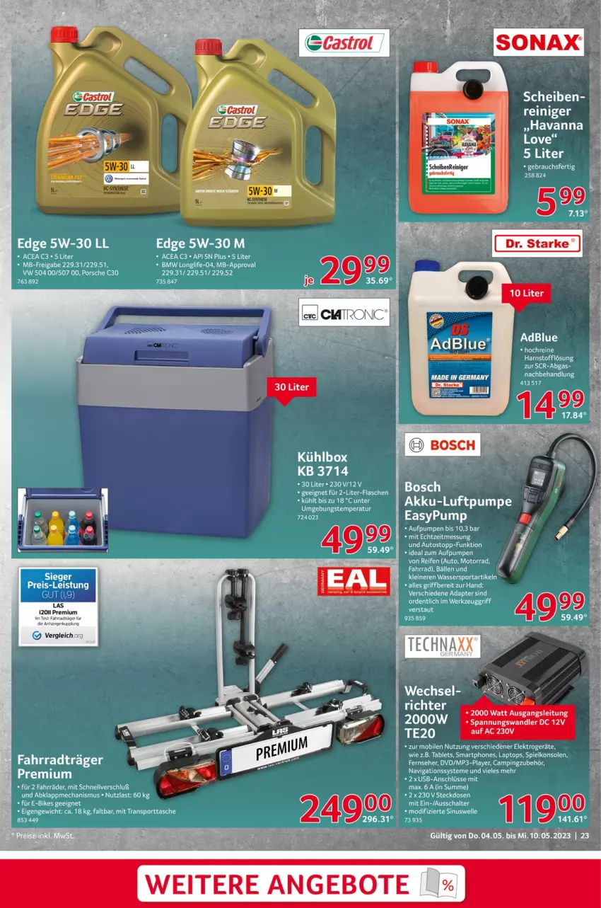 Aktueller Prospekt Selgros - Nonfood - von 04.05 bis 10.05.2023 - strona 23 - produkty: adapter, adblue, akku, angebot, angebote, Anhänger, auto, bosch, dvd, Elektro, elektrogeräte, elle, Fahrrad, fernseher, gsw, Laptop, leine, longlife, Mp3, Schal, smartphone, smartphones, Spielkonsole, Sport, sporttasche, tablet, Tablets, Tasche, technaxx, tee, Ti, usb, wasser, Wassersport, werkzeug