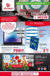 Gazetka promocyjna Selgros - Nonfood - Gazetka - ważna od 10.05 do 10.05.2023 - strona 1 - produkty: Apple, batterie, din a4, dvb, eis, elle, HDMI, kopierpapier, mac, macbook, macbook air, Palette, papier, Samsung, tee, Ti, tisch, usb, Yo