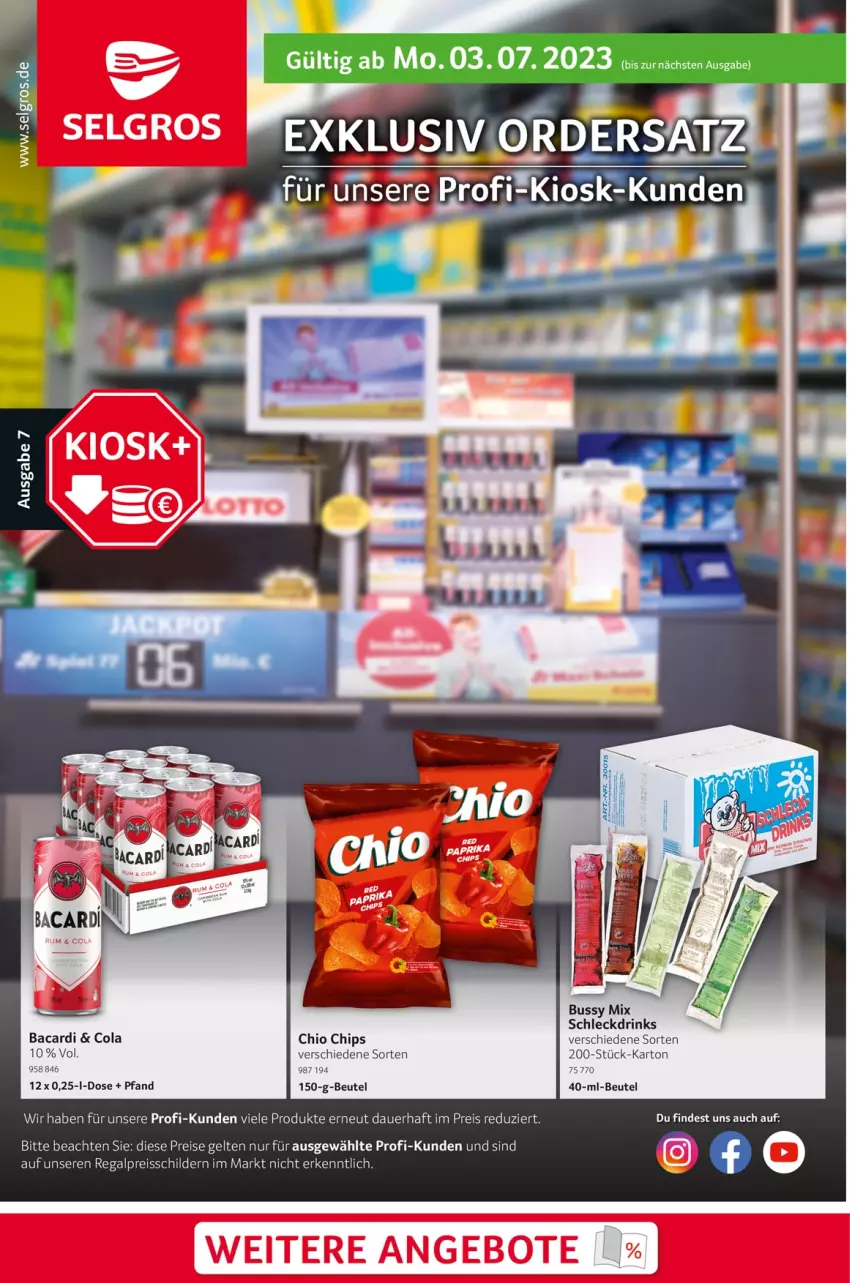 Aktueller Prospekt Selgros - Ordersatz - von 03.07 bis 31.08.2023 - strona 1 - produkty: angebot, angebote, auer, bacardi, beutel, chio chips, chips, cola, drink, drinks, eis, LG, regal, reis, reiss, Ti