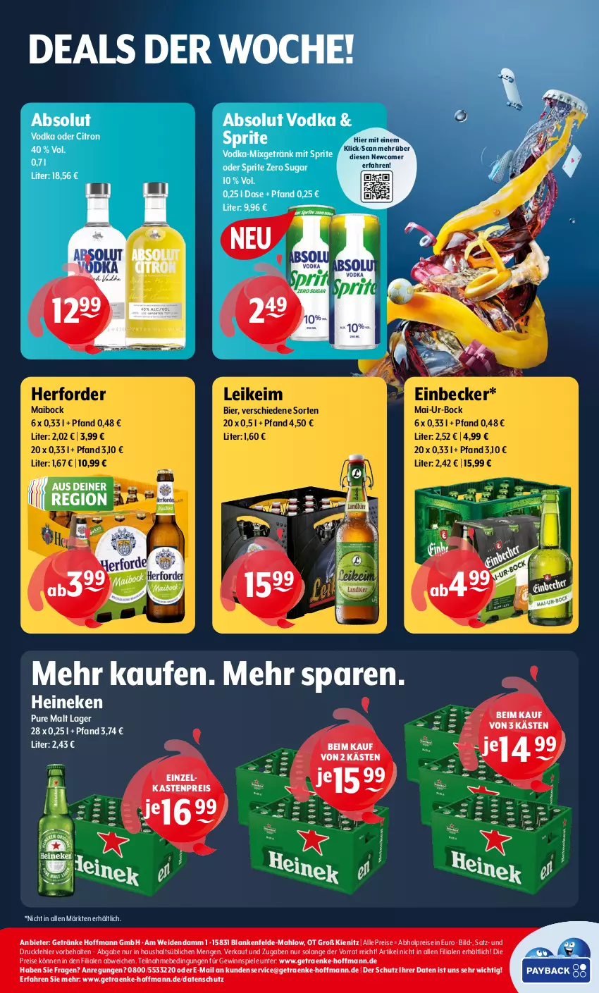 Aktueller Prospekt Getraenke Hoffmann - Prospekte - von 29.04 bis 04.05.2024 - strona 8 - produkty: abholpreise, Absolut Vodka, bier, eis, getränk, getränke, gewinnspiel, heineken, Mixgetränk, oder sprite, reis, Spiele, sprite, Ti, vodka