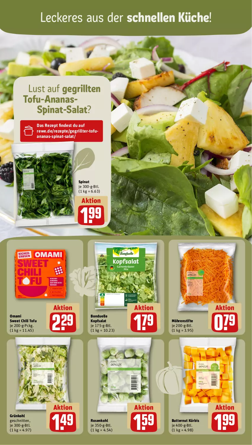 Aktueller Prospekt Rewe - Prospekte - von 25.11 bis 30.11.2024 - strona 11 - produkty: ananas, bonduelle, butter, chili, elle, grill, kopfsalat, küche, Kürbis, mam, möhren, rezept, rezepte, rosen, Rosenkohl, salat, schnitten, spinat, stifte, Ti, Tofu