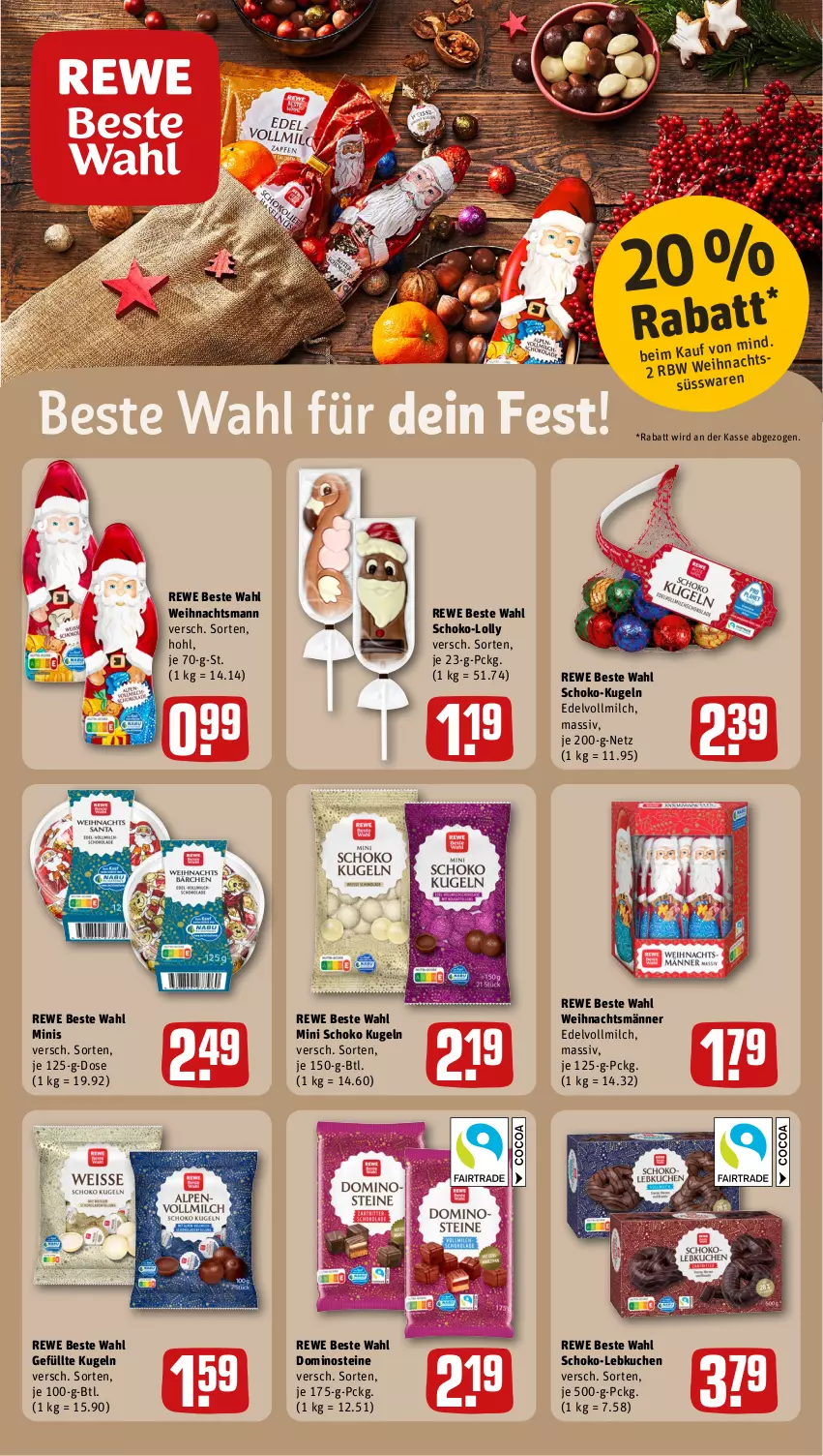 Aktueller Prospekt Rewe - Prospekte - von 25.11 bis 30.11.2024 - strona 19 - produkty: Dominosteine, kuchen, Kugel, Lebkuchen, milch, rewe beste wahl, schoko, süsswaren, vollmilch