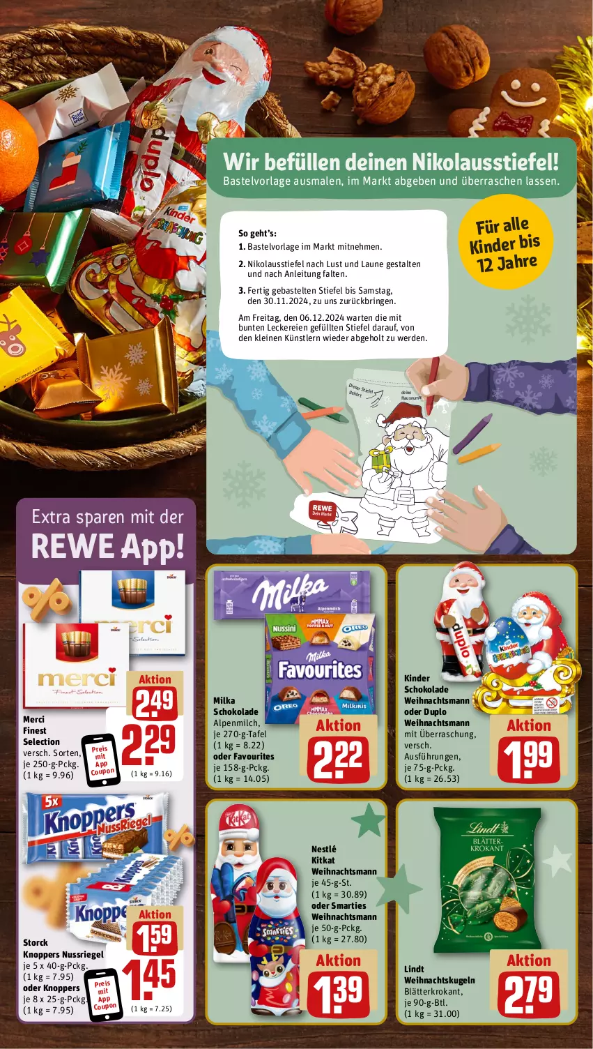 Aktueller Prospekt Rewe - Prospekte - von 25.11 bis 30.11.2024 - strona 5 - produkty: alpenmilch, coupon, duplo, eis, erde, Hausnummer, Kinder, kinder schokolade, kitkat, knoppers, Kugel, leine, lindt, merci, milch, milka, milka schokolade, nestlé, nuss, nussriegel, reis, riegel, ring, schoko, schokolade, smarties, storck, Ti, Weihnachtskugeln