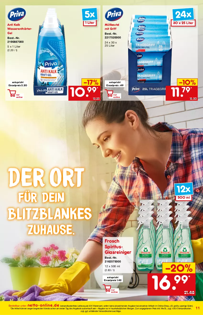 Aktueller Prospekt Netto Marken-Discount - Online-Angebote März - von 27.02 bis 06.03.2022 - strona 11 - produkty: angebot, beutel, eis, Frosch, Glasreiniger, müllbeutel, ndk, reiniger, reis, spiritus, Ti, versandkostenfrei, wasser, wasserenthärter, ZTE