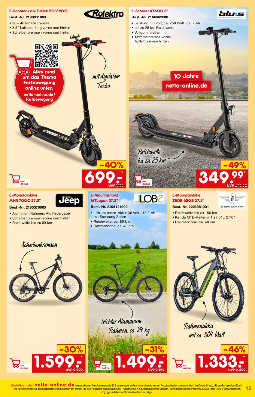 Aktueller Prospekt Netto Marken-Discount - Online-Angebote März - von 27.02 bis 06.03.2022 - strona 15 - produkty: akku, angebot, eis, elle, gabel, LG, Mountainbike, ndk, reifen, reis, Samsung, scooter, Ti, trommel, versandkostenfrei, ZTE