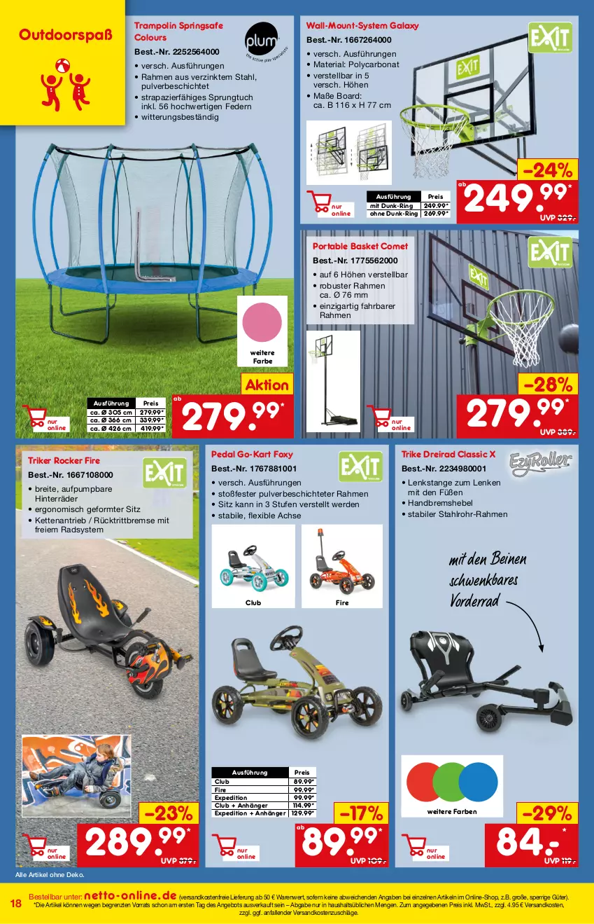 Aktueller Prospekt Netto Marken-Discount - Online-Angebote März - von 27.02 bis 06.03.2022 - strona 18 - produkty: angebot, Anhänger, Bona, Dreirad, eis, erde, ndk, reis, Ria, ring, rücktrittbremse, Ti, Trampolin, tuc, versandkostenfrei, ZTE