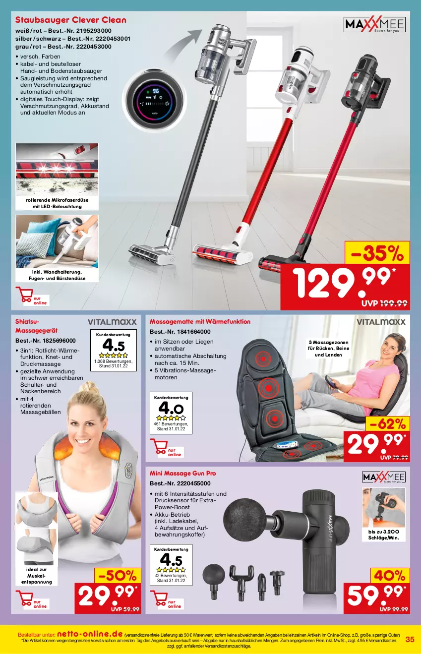 Aktueller Prospekt Netto Marken-Discount - Online-Angebote März - von 27.02 bis 06.03.2022 - strona 35 - produkty: akku, angebot, aufbewahrungskoffer, auto, beleuchtung, beutel, bodenstaubsauger, bürste, bürsten, deka, eis, elle, koffer, ladekabel, led-beleuchtung, Liege, Massagegerät, mikrofaser, mit led-beleuchtung, ndk, reis, Schal, staubsauger, Ti, Tiere, tisch, versandkostenfrei, wandhalterung, ZTE