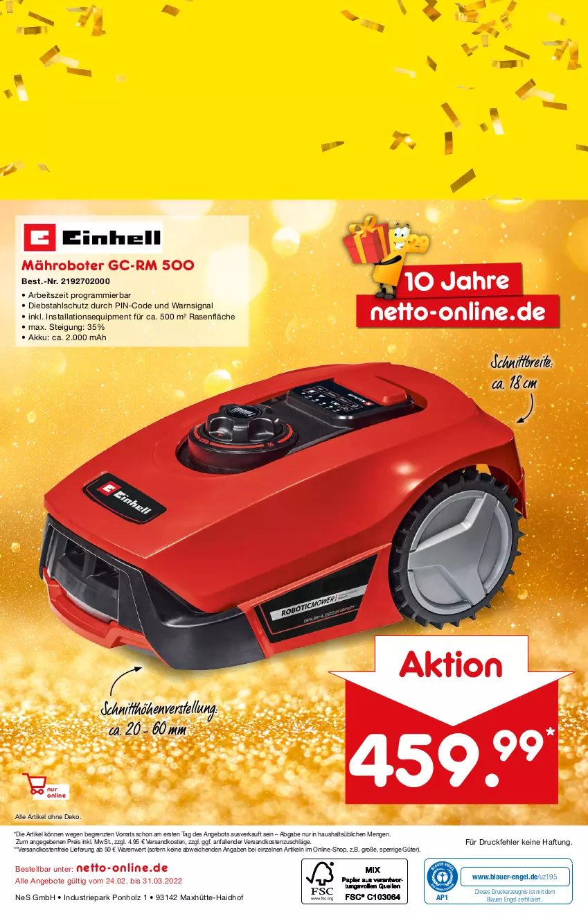 Aktueller Prospekt Netto Marken-Discount - Online-Angebote März - von 27.02 bis 06.03.2022 - strona 48 - produkty: angebot, angebote, auer, Brei, drucker, eis, Engel, Holz, kerze, mähroboter, ndk, rasen, reis, senf, Signal, Ti, versandkostenfrei, ZTE