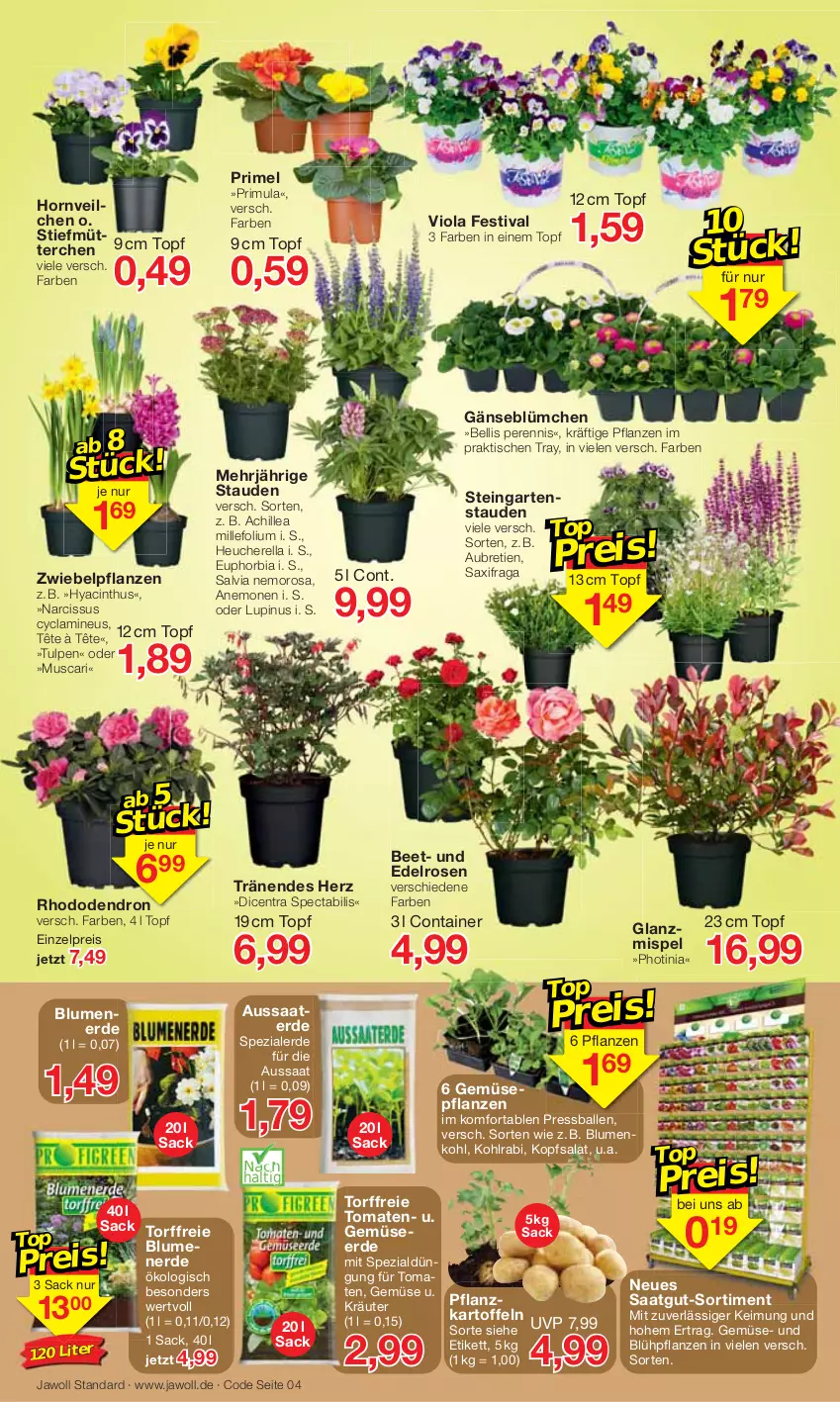 Aktueller Prospekt Jawoll - Prospekte - von 13.03 bis 19.03.2022 - strona 4 - produkty: ball, blume, blumen, blumenerde, blumenkohl, cin, Container, eis, erde, Garten, Gemüseerde, Heu, HP, kartoffel, kartoffeln, kohlrabi, kopfsalat, kräuter, pflanze, pflanzen, reis, rel, rosen, sac, salat, Spezi, stauden, Ti, tisch, tomate, tomaten, topf, zwiebel