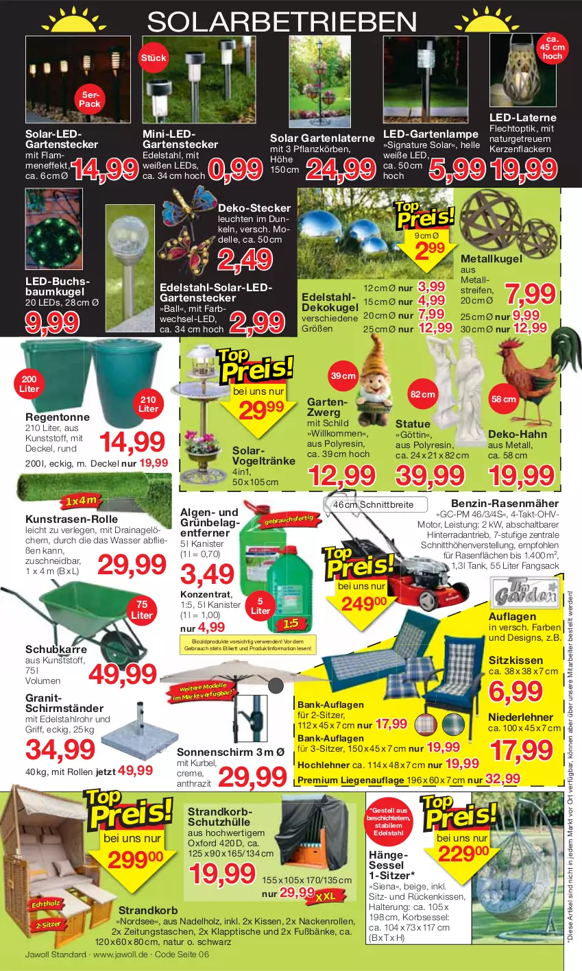 Aktueller Prospekt Jawoll - Prospekte - von 13.03 bis 19.03.2022 - strona 6 - produkty: ball, Bank, Bau, Baumkugel, bio, biozidprodukte, Brei, buch, creme, decke, Deckel, dell, edelstahl, eis, elle, erde, Garten, hängesessel, Holz, kerze, kissen, klapptisch, korb, Kugel, kunstrasen, lack, Lacke, lamm, Lampe, laterne, leds, Leuchte, leuchten, LG, Liege, Mode, natur, ndk, Nordsee, rasen, rasenmäher, Rauch, reifen, Rückenkissen, rwe, sac, Schal, schirmständer, schutzhülle, senf, sessel, siena, sitzkissen, sonnenschirm, strandkorb, Tasche, taschen, Ti, tisch, wasser