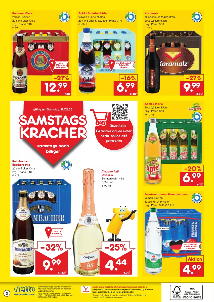 Aktueller Prospekt Netto Marken-Discount - Getränkemarkt in deiner Nähe - von 15.03.2021 bis 11.02.2023 - strona 2 - produkty: alkohol, Alwa, angebot, apfel, asti, bestpreis, bier, Biere, brunnen, cin, cinzano, Cinzano Asti, eis, flasche, frucht, getränk, getränke, glasflasche, karamalz, kracher, malz, mineralwasser, ndk, Paula, paulaner, pils, rama, reis, schorle, Ti, wasser, wein, ZTE