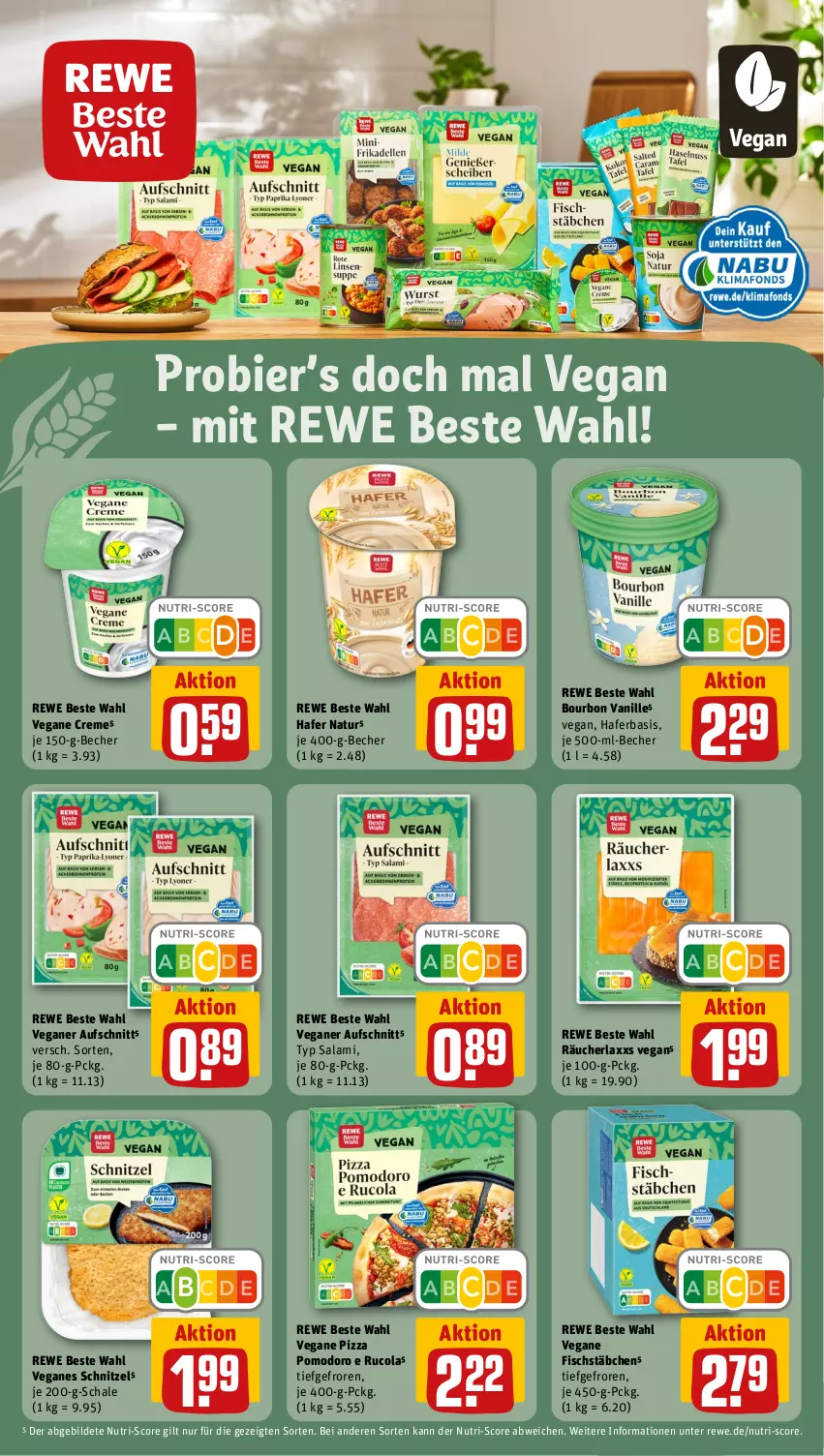 Aktueller Prospekt Rewe - Prospekte - von 02.01 bis 06.01.2024 - strona 13 - produkty: aufschnitt, Becher, bier, bourbon, bourbon vanille, cola, creme, fisch, fischstäbchen, hafer, natur, pizza, rewe beste wahl, rucola, salami, Schal, Schale, schnitzel, Ti, vanille