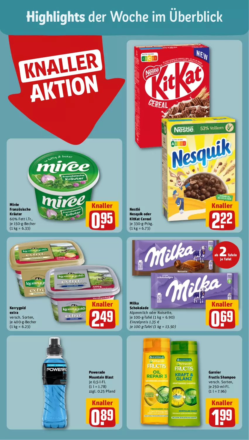 Aktueller Prospekt Rewe - Prospekte - von 02.01 bis 06.01.2024 - strona 2 - produkty: alpenmilch, Becher, eis, fructis, garnier, kerrygold, kerrygold extra, kitkat, kräuter, milch, milka, milka schokolade, nesquik, nestlé, reis, schoko, schokolade, shampoo, Ti