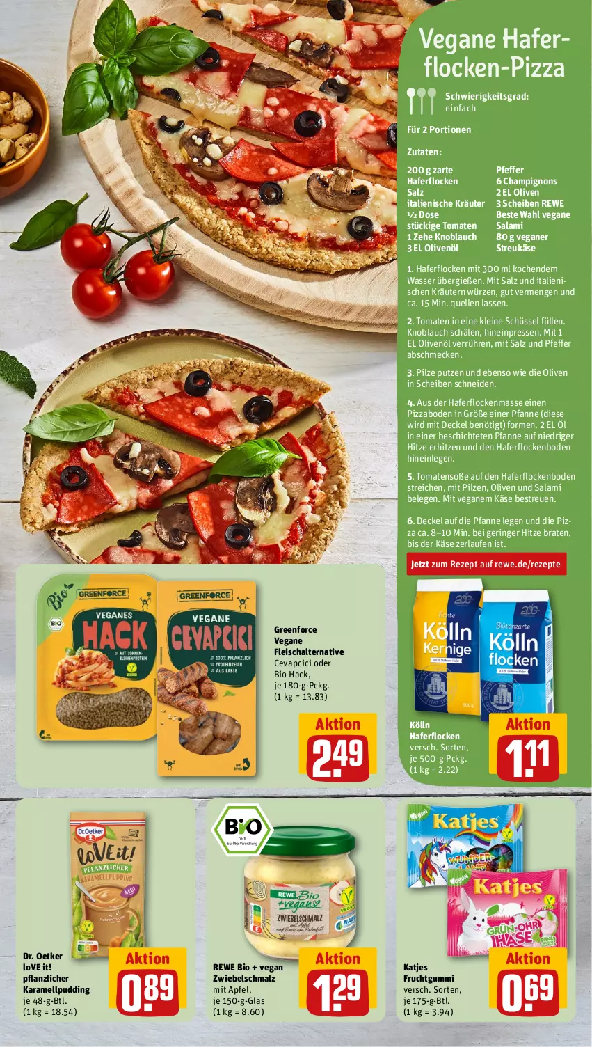 Aktueller Prospekt Rewe - Prospekte - von 02.01 bis 06.01.2024 - strona 5 - produkty: apfel, bio, braten, cevapcici, champignon, champignons, decke, Deckel, Dr. Oetker, eis, elle, fleisch, Fleischalternative, frucht, fruchtgummi, hafer, haferflocken, karamell, Käse, katjes, knoblauch, kölln, kräuter, kräutern, Laufen, leine, malz, olive, oliven, olivenöl, pfanne, pfeffer, pilze, pizza, pudding, rewe beste wahl, rewe bio, rezept, rezepte, ring, salami, salz, Schal, Schmalz, schüssel, Soße, Ti, tomate, tomaten, Vegane Fleisch, wasser, zwiebel