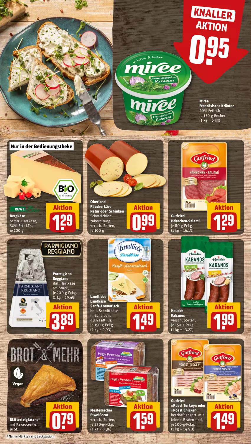 Aktueller Prospekt Rewe - Prospekte - von 02.01 bis 06.01.2024 - strona 9 - produkty: Becher, Bergkäse, blätterteig, Blätterteigtasche, braten, brot, creme, Eiweißbrot, gutfried, hartkäse, houdek, kabanos, kakao, Käse, kräuter, landkäse, landliebe, mac, mestemacher, natur, ndk, parmigiano, parmigiano reggiano, reggiano, salami, schinken, Schmelzkäse, schmelzkäsezubereitung, schnittkäse, Tasche, Ti, tisch