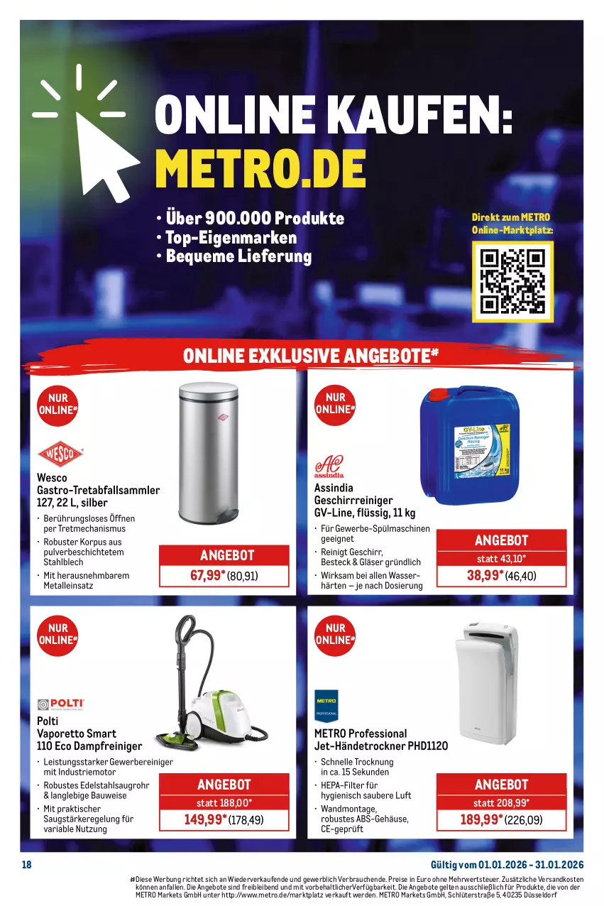 Aktueller Prospekt Metro - Monats-Menü - von 01.01 bis 31.01.2026 - strona 18 - produkty: ACC, angebot, angebote, Becher, Brei, eis, elle, erde, Fettlöser, flasche, geschirr, geschirrspülmittel, handschuhe, klarspüler, Metro, ndk, Rauch, reiniger, reis, rwe, schmutzfangmatte, schuhe, smartphone, smartphones, sprühflasche, spülmittel, Ti, uhr, Urinal