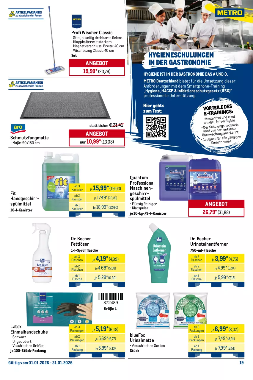 Aktueller Prospekt Metro - Monats-Menü - von 01.01 bis 31.01.2026 - strona 19 - produkty: ACC, angebot, angebote, Becher, Brei, eis, elle, erde, Fettlöser, flasche, geschirr, geschirrspülmittel, handschuhe, klarspüler, Metro, ndk, Rauch, reiniger, reis, rwe, schmutzfangmatte, schuhe, smartphone, smartphones, sprühflasche, spülmittel, Ti, uhr, Urinal