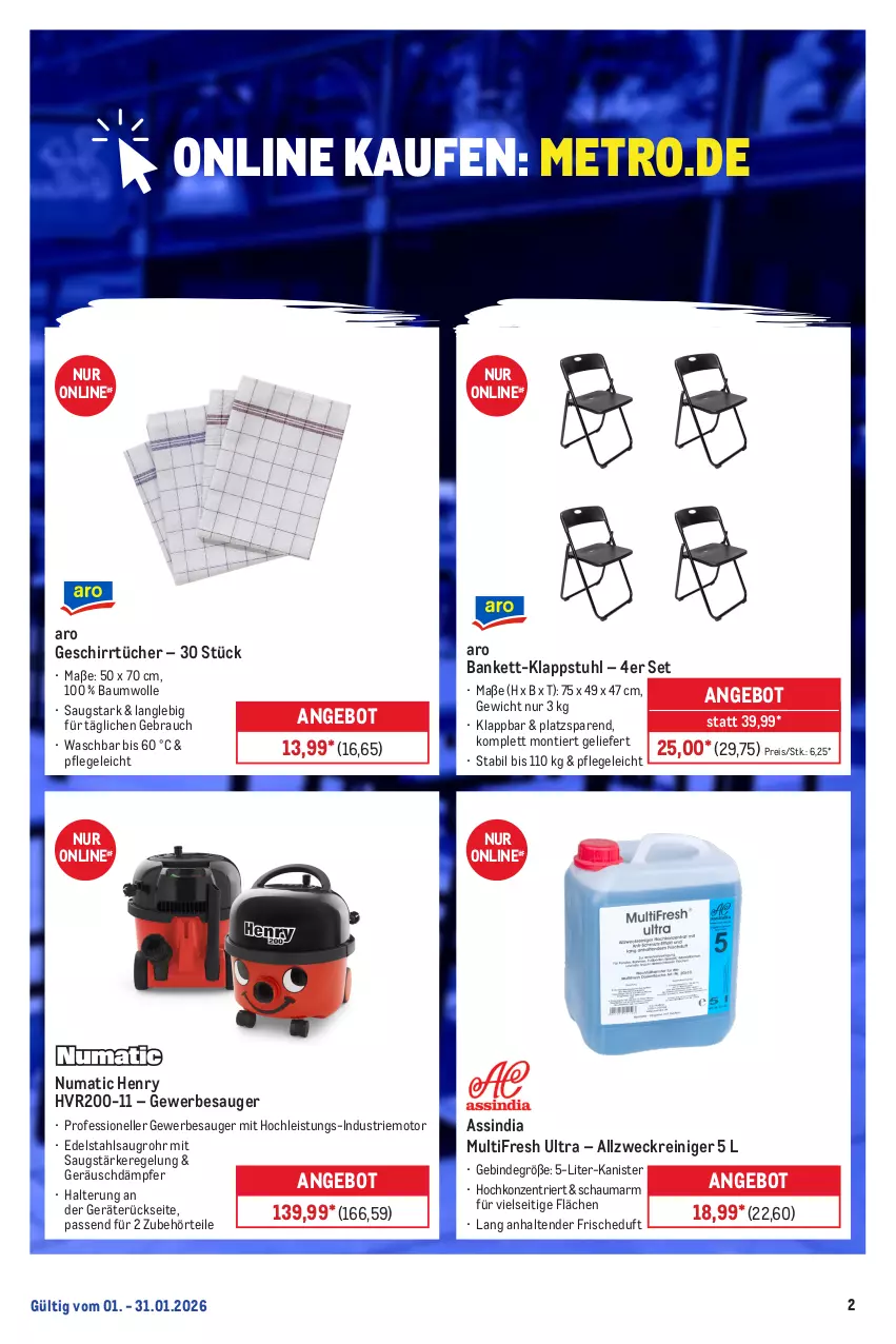 Aktueller Prospekt Metro - Monats-Menü - von 01.01 bis 31.01.2026 - strona 21 - produkty: allzweckreiniger, angebot, Bank, Bau, baumwolle, edelstahl, eis, elle, geschirr, geschirrtücher, klappstuhl, Metro, Rauch, reiniger, reis, schauma, stuhl, tender, Ti, tücher, weck, wolle