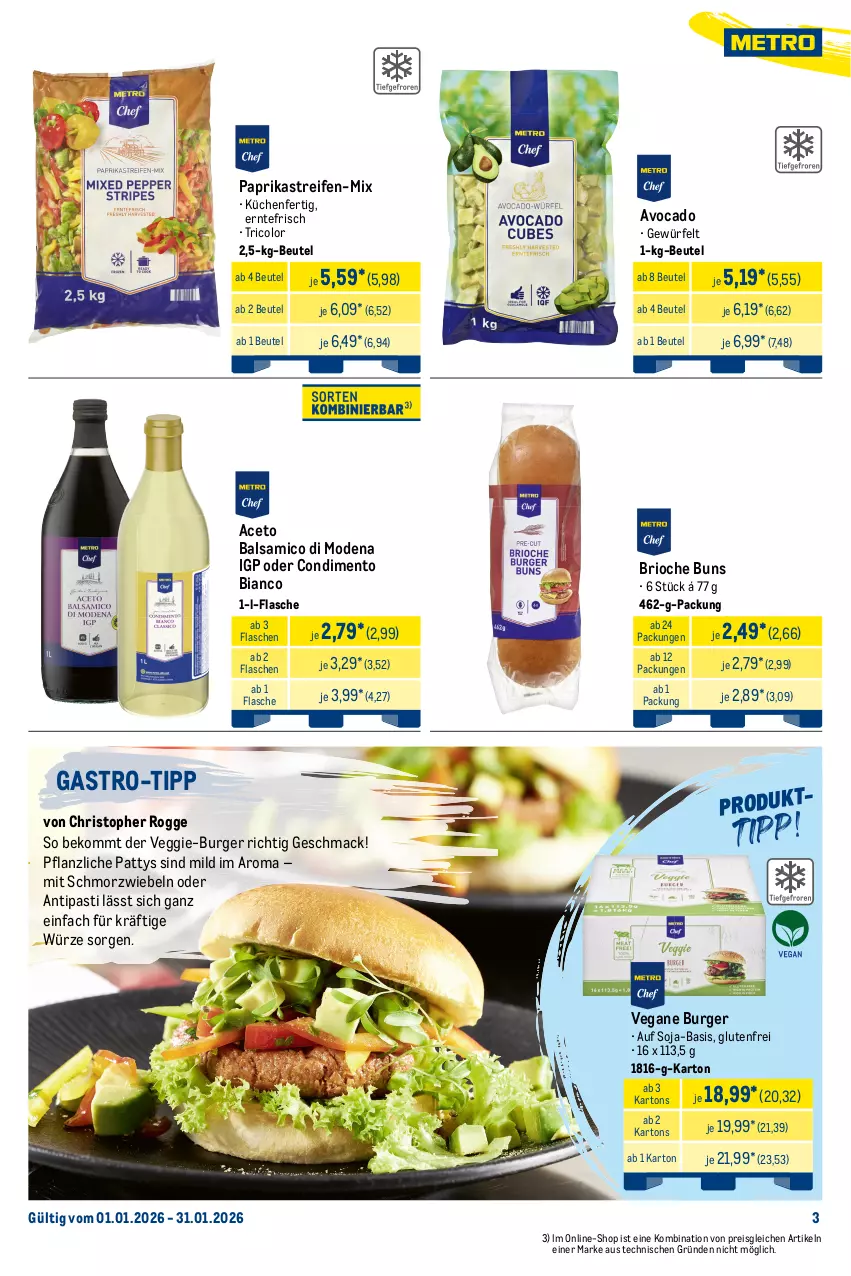 Aktueller Prospekt Metro - Monats-Menü - von 01.01 bis 31.01.2026 - strona 3 - produkty: aceto, aceto balsamico, antipasti, asti, avocado, balsam, balsamico, beko, beutel, blume, blumen, blumenöl, burger, condimento, Condimento Bianco, eis, erde, flasche, fleisch, Fleischalternative, Getrocknete Tomaten, gewürz, Gläser, gyros, kräuter, kräutern, küche, Küchen, mac, Mantel, Metro, Mode, nuggets, paprika, reifen, reis, Ria, Schal, schnitzel, soja, sonnenblume, sonnenblumen, sonnenblumenöl, Ti, tomate, tomaten, Vegeta, veggie, würfel, zwiebel, zwiebeln