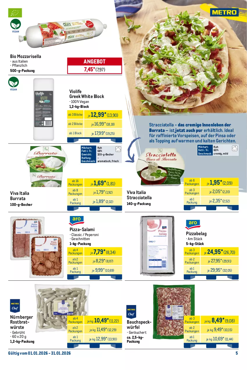 Aktueller Prospekt Metro - Monats-Menü - von 01.01 bis 31.01.2026 - strona 5 - produkty: ACC, angebot, bag-in-box, Bau, Becher, Berger, bio, Burrata, butter, drink, eis, gin, hafer, Haferdrink, küche, Küchen, küchenprofi, mac, milch, nürnberger, peperoni, Peroni, pizza, rwe, sahne, salami, schnitten, Speck, Ti, tisch, vorspeise, würfel