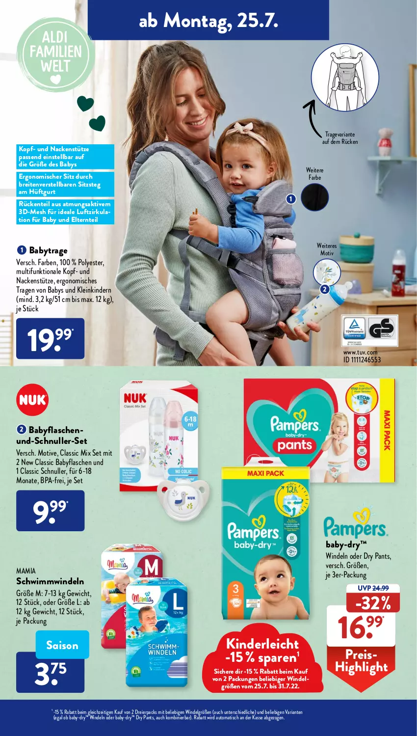 Aktueller Prospekt AldiSud - NÄCHSTE WOCHE - von 25.07 bis 30.07.2022 - strona 10 - produkty: auto, baby-dry, Brei, eier, eis, ente, flasche, Kinder, LG, mam, Pants, reis, Ria, Ti, tisch, windeln