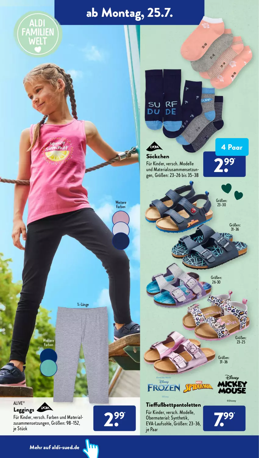 Aktueller Prospekt AldiSud - NÄCHSTE WOCHE - von 25.07 bis 30.07.2022 - strona 16 - produkty: aldi, bett, dell, elle, gin, Kinder, leggings, Mode, pantolette, pantoletten, Ria, söckchen, Ti