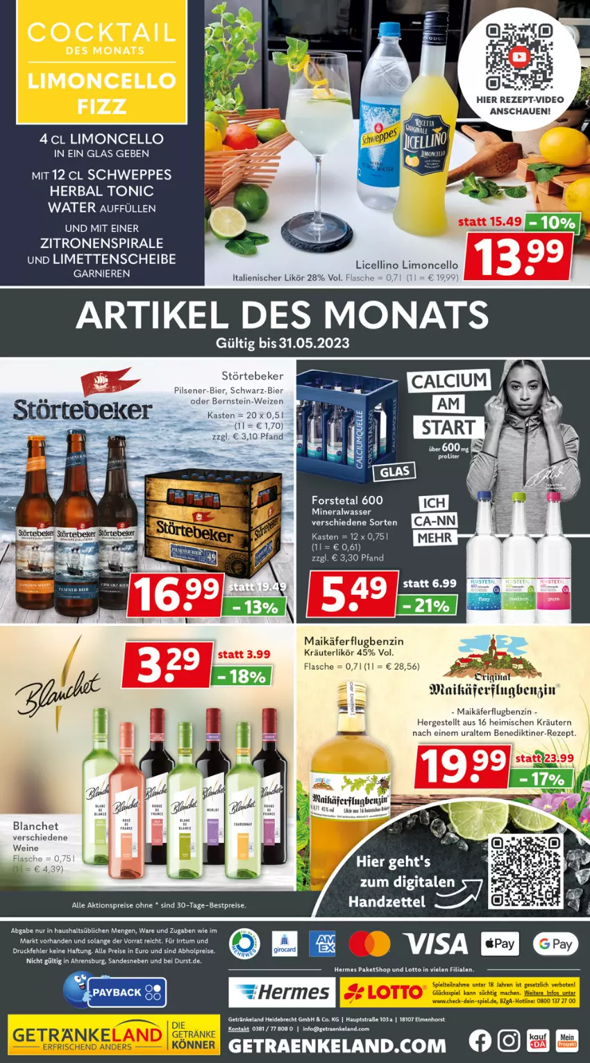 Aktueller Prospekt Getraenkeland - von 15.05 bis 27.05.2023 - strona 10 - produkty: abholpreise, aktionspreis, Alwa, Bau, Benediktiner, bestpreis, bestpreise, bier, cocktail, deo, eier, eis, Elan, flasche, Forstetal, garnier, getränk, getränke, käfer, kräuter, kräuterlikör, kräutern, likör, limette, limetten, limo, Mett, metten, mineralwasser, pils, pilsener, reis, rezept, schweppes, störtebeker, Ti, tonic, tonic water, wasser, wein, weine, zitrone, zitronen