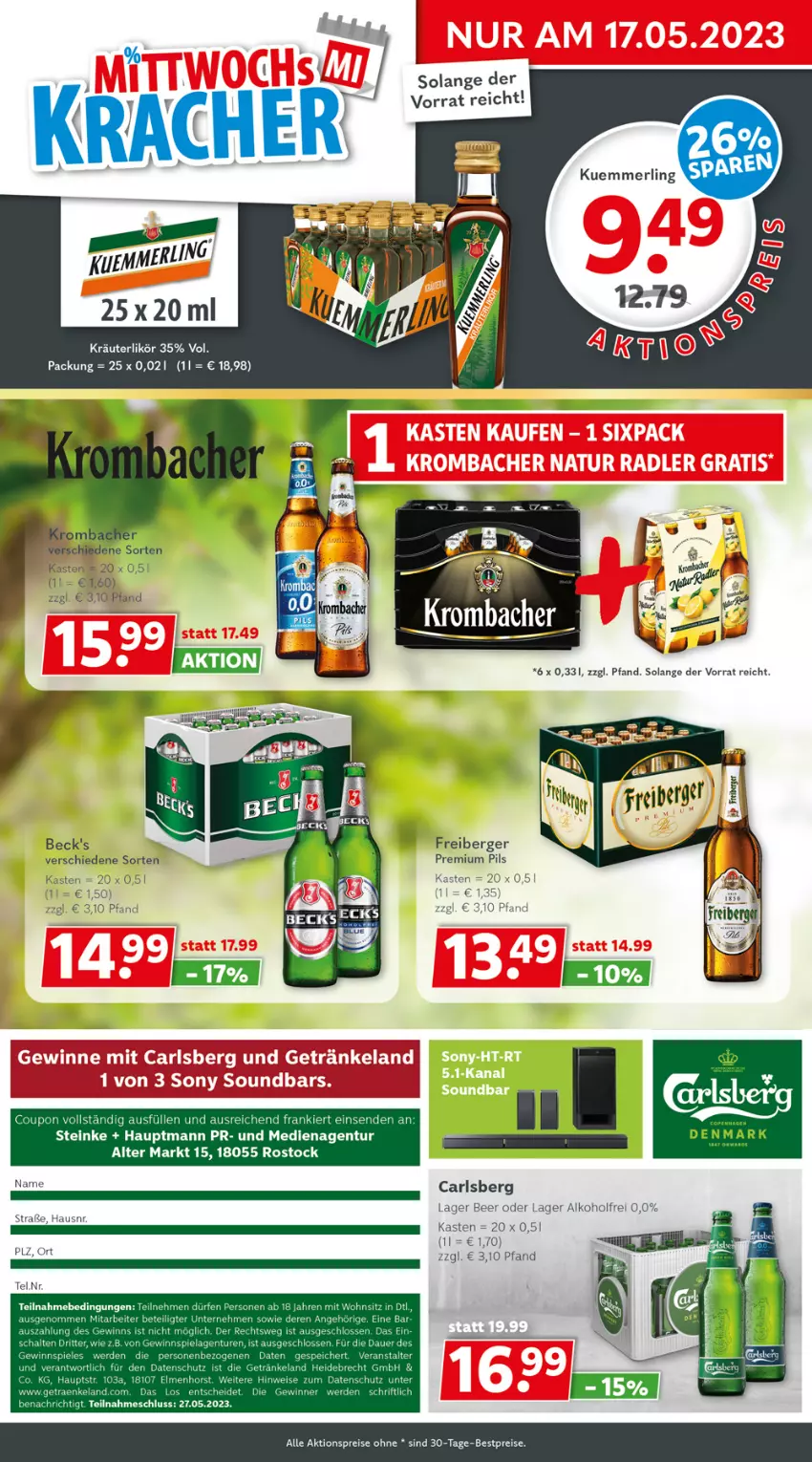 Aktueller Prospekt Getraenkeland - von 15.05 bis 27.05.2023 - strona 2 - produkty: aktionspreis, alkohol, auer, beck's, Berger, bestpreis, bestpreise, carlsberg, coupon, eis, Elan, erde, Freiberger, getränk, getränke, gewinnspiel, kräuter, kräuterlikör, likör, pils, premium pils, reis, ritter, Schal, Spiele, Ti